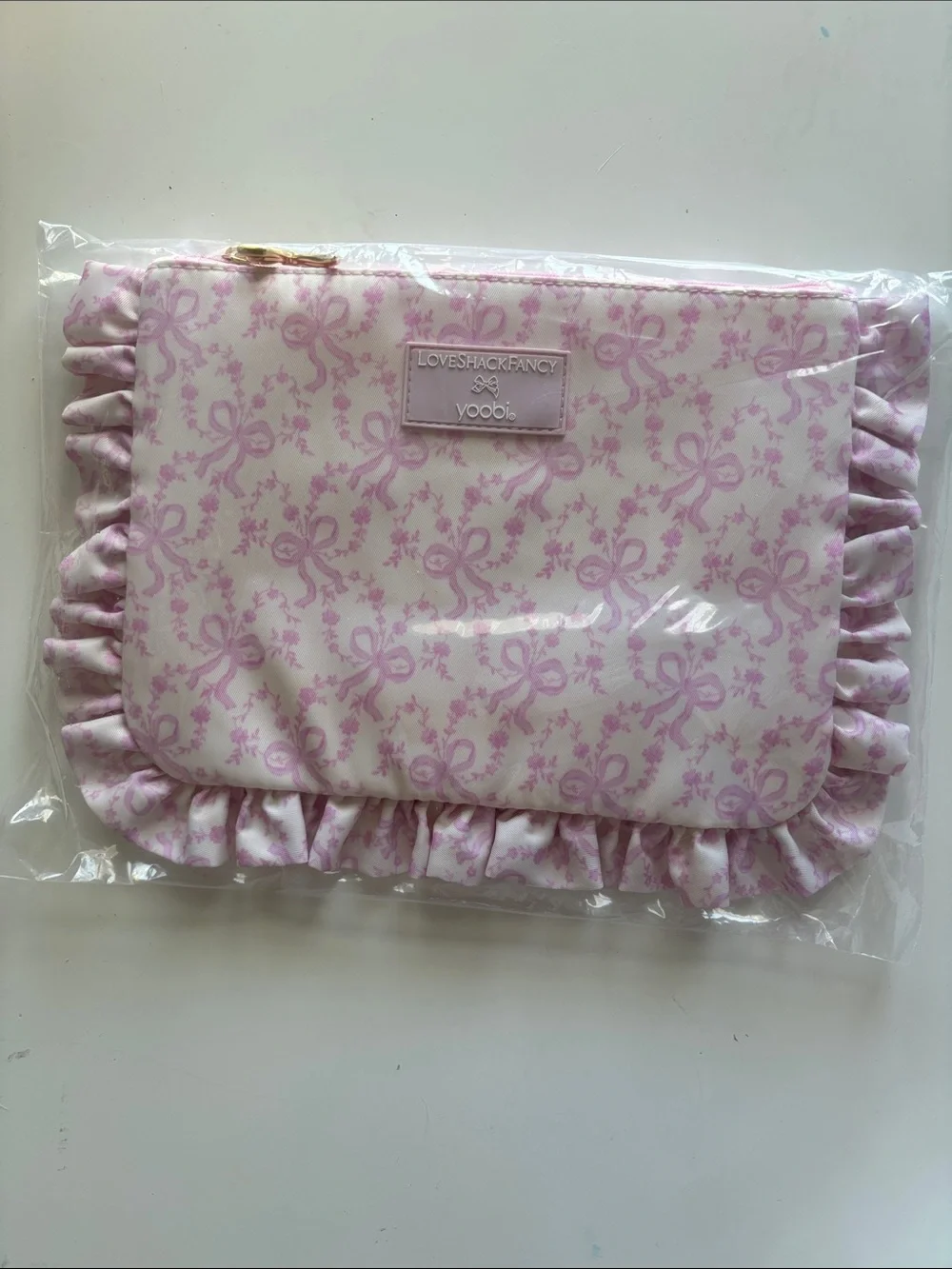 NWT LoveShackFancy x Target -Pink Coquette Bow Pouch /Clutch w Ruffles